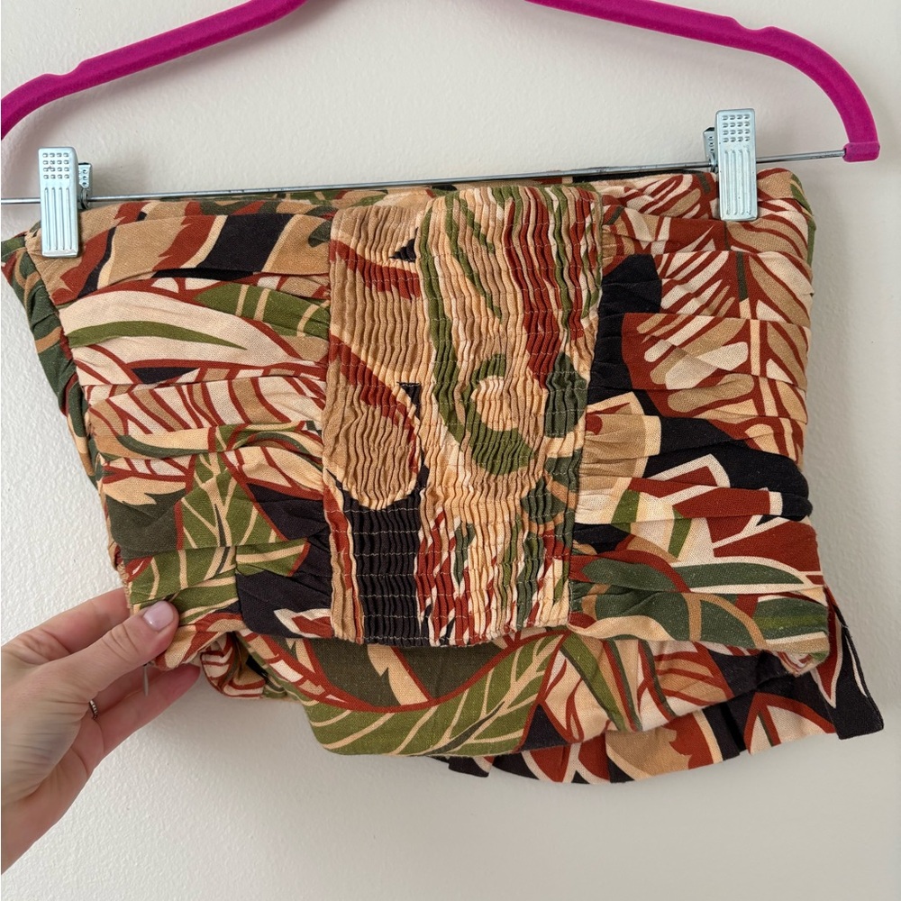 Zara Linen Blend Ruffle Ruched Strapless Top Size Small - Picture 11 of 14